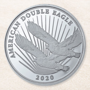 SILVER DOUBLE EAGLE COIN ROUND PAPER COASTER
