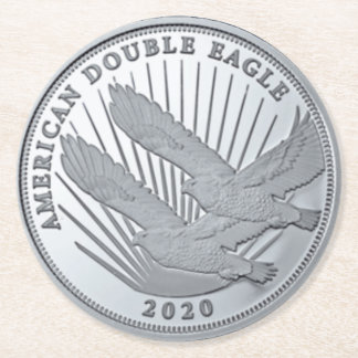 SILVER DOUBLE EAGLE COIN ROUND PAPER COASTER