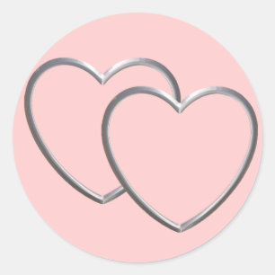 Silver Double Hearts Classic Round Sticker