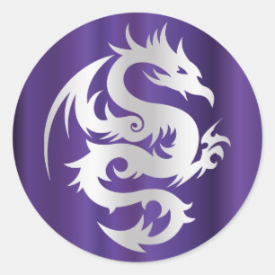 Silver Dragon on Imperial Purple Classic Round Sticker