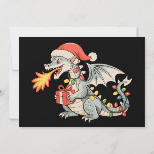 Silver Dragon Santa Hat Christmas Lights Present Invitation
