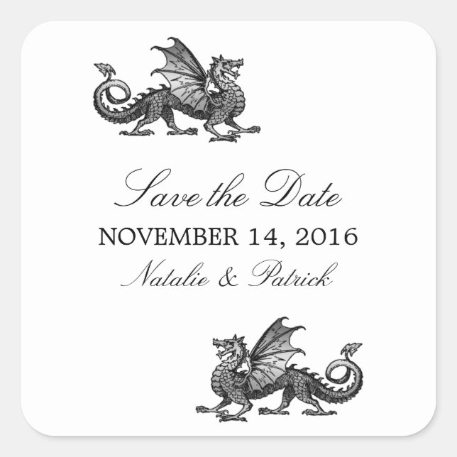 Silver Dragon Save the Date Stickers (Front)