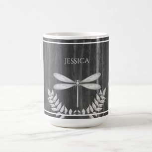 Silver Dragonfly Rustic Personalised Coffee Mug