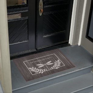 Silver Dragonfly Rustic Personalised Doormat