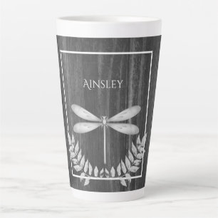 Silver Dragonfly Rustic Personalised Latte Mug