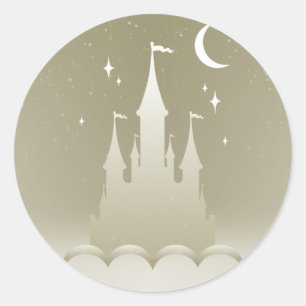 Silver Dreamy Castle In The Clouds Starry Moon Sky Classic Round Sticker