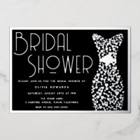 Silver Dress Black Bridal Shower Foil Invitation