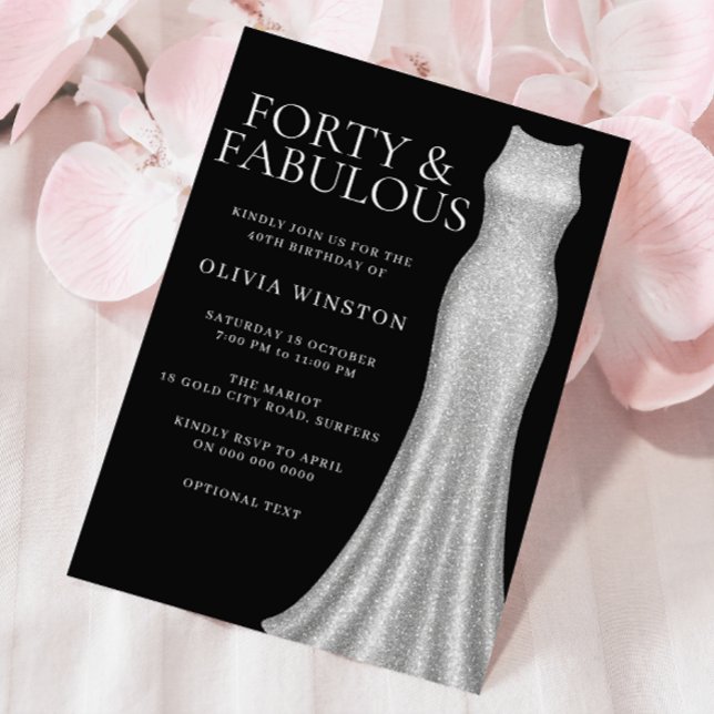 Silver Dress & Black Womans 40th Birthday Party Invitation (Creator Uploaded)