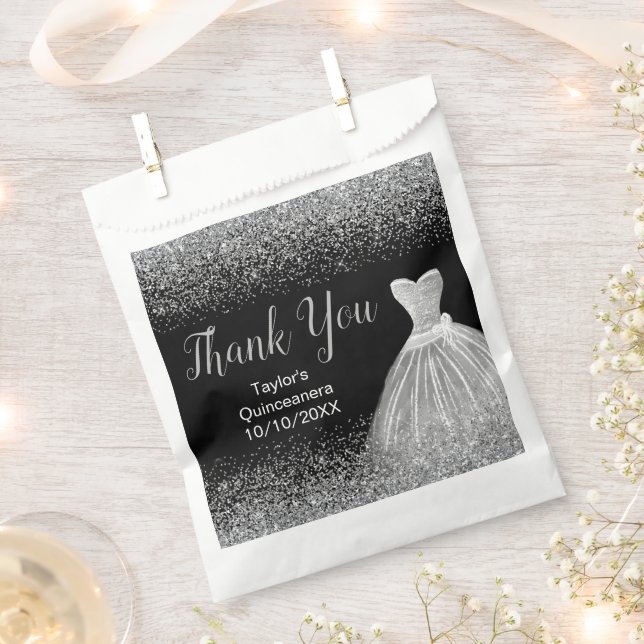Silver Dress Faux Glitter Quinceanera Favour Bags (Clipped)