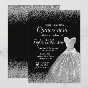 Silver Dress Faux Glitter Quinceanera Invitation