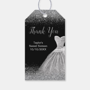 Silver Dress Faux Glitter Sweet 16 Birthday Gift Tags