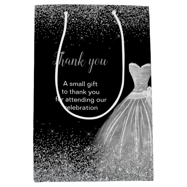Silver Dress Faux Glitter Sweet 16 Birthday Medium Gift Bag (Front)