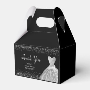Silver Dress Faux Glitter Sweet 16 Favour Box