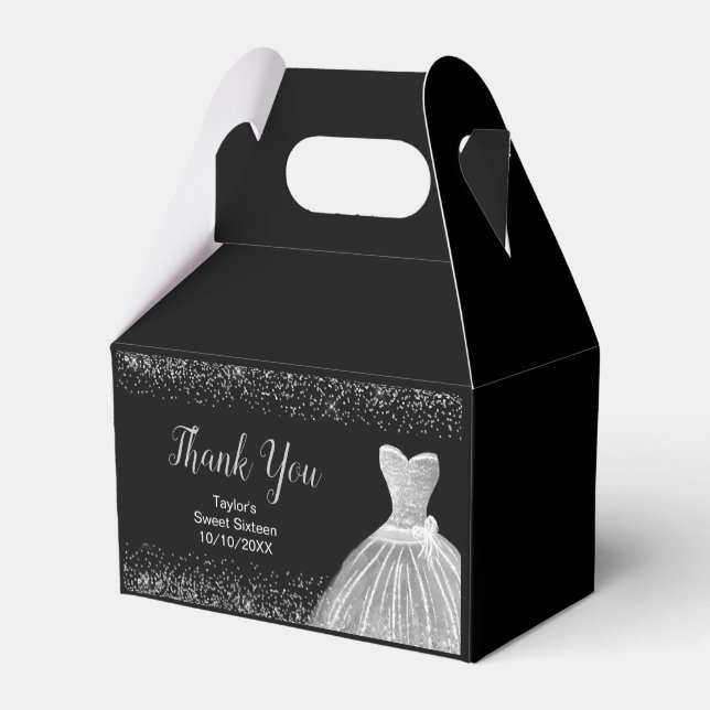 Silver Dress Faux Glitter Sweet 16  Favour Box (Back Side)