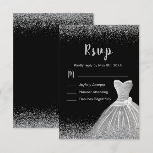 Silver Dress Faux Glitter Sweet 16 RSVP Card