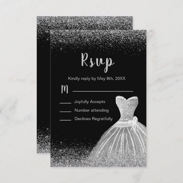 Silver Dress Faux Glitter Sweet 16  RSVP Card (Front/Back)