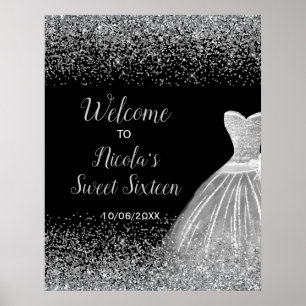 Silver Dress Faux Glitter Sweet 16 Welcome Poster