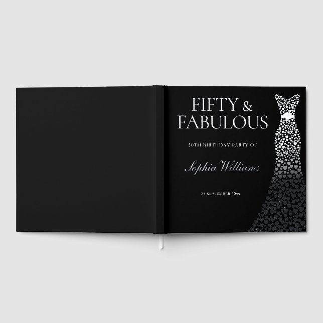 Silver Dress Fifty & Fabulous 50th Birthday Party Guest Book (Full)