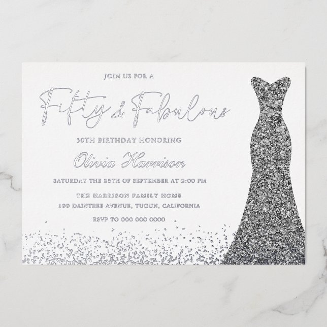 Silver Dress Fifty & Fabulous 50th Birthday Silver (Front)