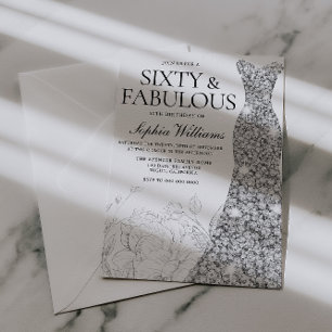 Silver Dress & Line Art 60th Birthday Party Invitation