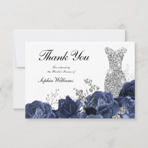 Silver Dress Navy Brunch & Bubbly Bridal Shower Thank You Card