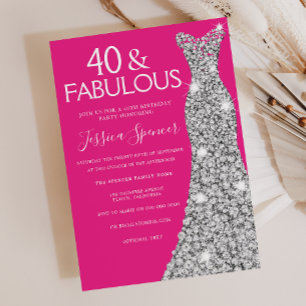 Silver Dress Pink 40 & Fabulous 40th Birthday Invitation