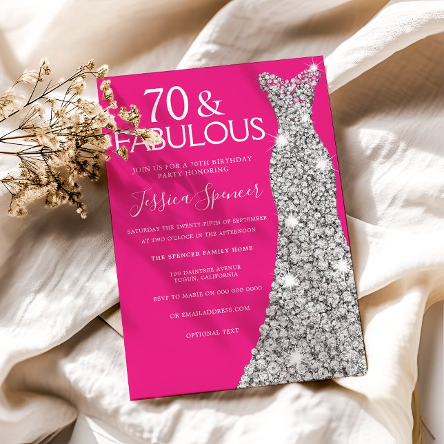 Silver Dress Pink 70 & Fabulous 70th Birthday Invitation (Creator Uploaded)