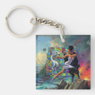 Silver Dress Priestess Occult Dark Witchy AI Art Key Ring