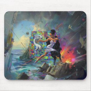 Silver Dress Priestess Occult Dark Witchy AI Art Mouse Mat
