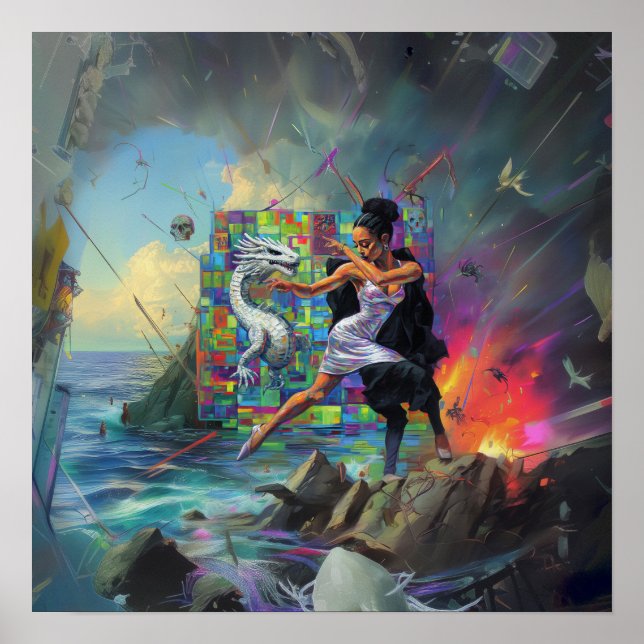 Silver Dress Priestess Witchy AI Art Matte Value Poster (Front)