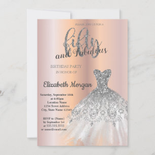 Silver Dress, Rose Gold 50th Birthday Party  Invitation