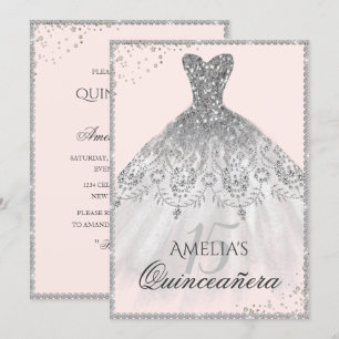 Silver Dress Sparkle 15th Quinceanera Invitation
