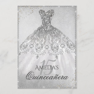 Silver Dress Sparkle Quinceanera Invitation