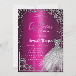 Silver Dress Tiara,Diamonds Purple Quinceañera  Invitation