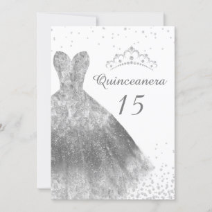 Silver Dress & Tiara Quinceanera 15th Birthday Invitation