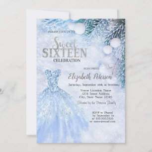 Silver Dress Winter Wonderland Sweet 16 Party  Invitation