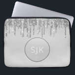 Silver Dripping Glitter Girly Monogrammed Laptop Sleeve<br><div class="desc">Girly Silver Faux Dripping Glitter and Sparkle Elegant Monogram Laptop Computer Case. This monogrammed case can be customised to include your initial and first name.</div>