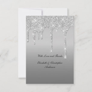 Silver Dripping Glitter Glam Elegant Wedding Thank You Card
