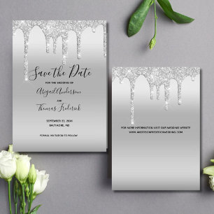 Silver Dripping Glitter Glam Trendy Elegant Save The Date