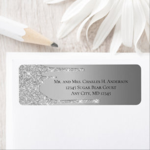 Silver Dripping Glitter Wedding Return address