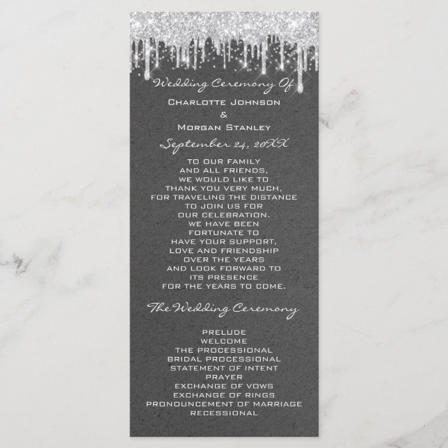  Silver Drips Event Wedding Program Formal Grey Programme (Front)