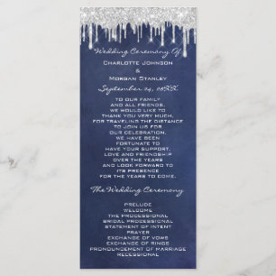  Silver Drips Event Wedding Program Formal Navy Programme