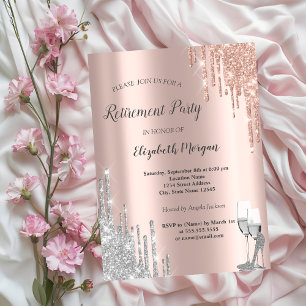 Silver Drips,High Heels Rose Gold Retirement Party Invitation