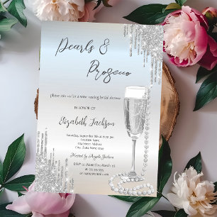 Silver Drips Pearls Prosecco Bridal Shower Invitation