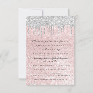 Silver  Drips Pink Wedding Bridal Sweet 16th Invitation