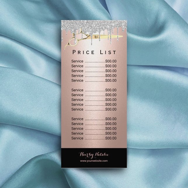 Silver Drips Rose Gold Hair Salon Price List Rack Card (Creator Uploaded)