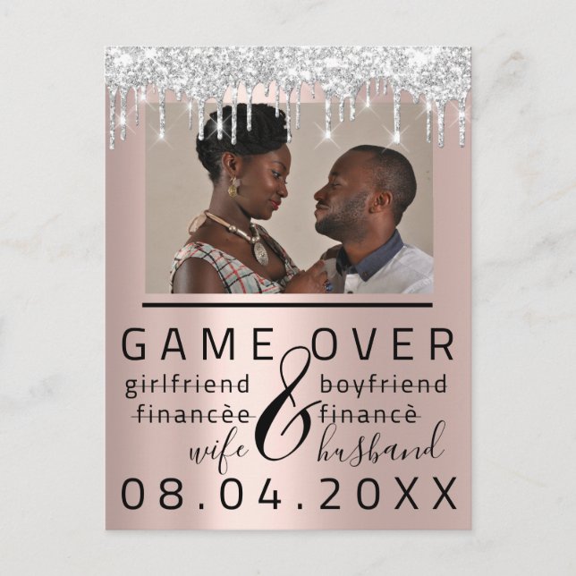 Silver DripsFunny Save The Date Couple Photo Postcard (Front)