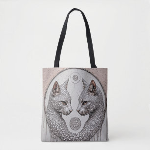 Silver Dual Cats With Symmetrical Faces Tote Bag