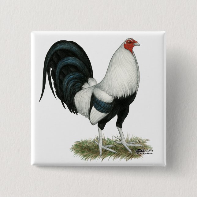 Silver Duckwing Gamecock 15 Cm Square Badge (Front)