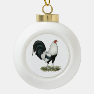 Silver Duckwing Gamecock Ceramic Ball Christmas Ornament